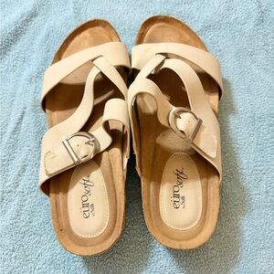 Euro Soft Women's Cream Buckle Slide Sandals